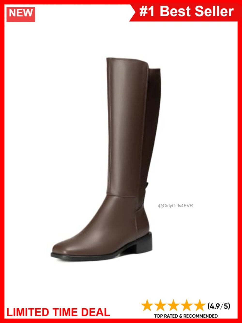Faux Leather Knee-High Riding Boots Square Toe Block Heel